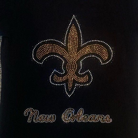 New Orleans Saints Embellished Shirt Girls L = Women’s XS Black with Bling - Picture 3 of 5